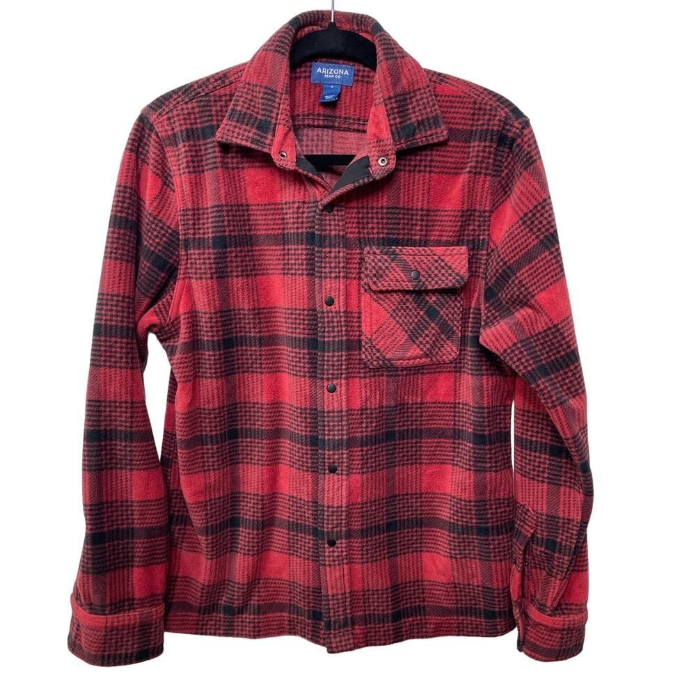 Arizona Jean Plaid Shacket Shirt Jacket Button Up Red Fleece Mens‎ S Lumberjack